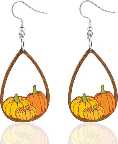 Fall Thanksgiving Dangle Earrings for Women Thanksgiving Wooden Painted Earrings Autumn Harvest Maple Leaf Pumpkin Sunflower Teardrop Earrings Thanksgiving Day Earrings for Women Girls in Kuwait