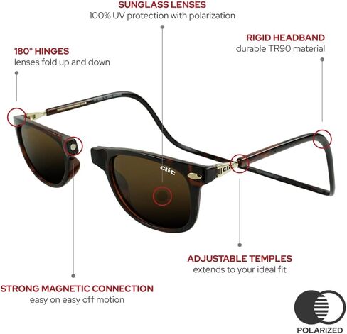 نظارة شمسية كليك مغناطيسية، عدسات مستقطبة، حماية 100% من الأشعة فوق البنفسجية فئة A وB، هيكل قابل للتعديل، Ashbury (حجم متوسط ​​- X-Large) in Kuwait