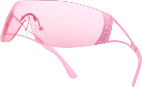 VANLINKER Wrap Around Y2K Sunglasses for Women Men Trendy Oversized Futuristic Sun Glasses Fashion Shield Flat Top Shades in Kuwait