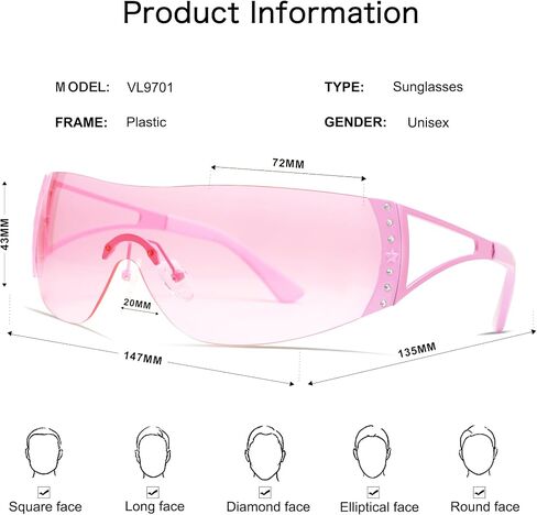 VANLINKER Wrap Around Y2K Sunglasses for Women Men Trendy Oversized Futuristic Sun Glasses Fashion Shield Flat Top Shades in Kuwait