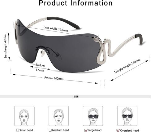 Appassal Rimless Y2k Sunglasses for Women Men Trendy Wrap Around Snake Oversized Shades AP3652 in Kuwait