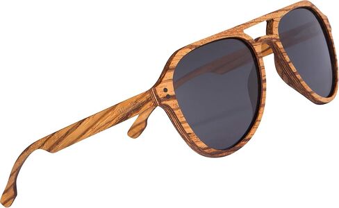 ووديز نظارة شمسية افياتور بعدسات مستقطبة من خشب الحمار الوحشي بالكامل للرجال والنساء | عدسات مستقطبة سوداء واطار خشبي حقيقي | حماية 100% من الاشعة فوق البنفسجية فئة A وB، لون زيبراود، مقاس M, زيبرا, M in Kuwait