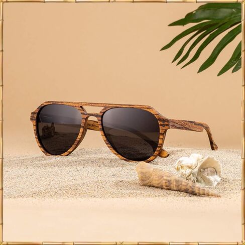 ووديز نظارة شمسية افياتور بعدسات مستقطبة من خشب الحمار الوحشي بالكامل للرجال والنساء | عدسات مستقطبة سوداء واطار خشبي حقيقي | حماية 100% من الاشعة فوق البنفسجية فئة A وB، لون زيبراود، مقاس M, زيبرا, M in Kuwait