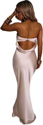 JUMISEE Women's Satin Strapless Maxi Dress Sexy Sleeveless Backless Draped Bodycon Long Cocktail Evening Party Dress in Kuwait