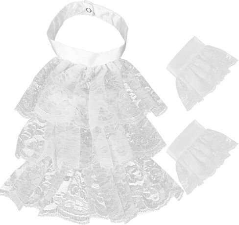 Victorian Lace Jabot Neck Ruff Collar and Cuffs Set in Kuwait
