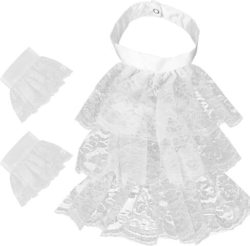 Victorian Lace Jabot Neck Ruff Collar and Cuffs Set in Kuwait
