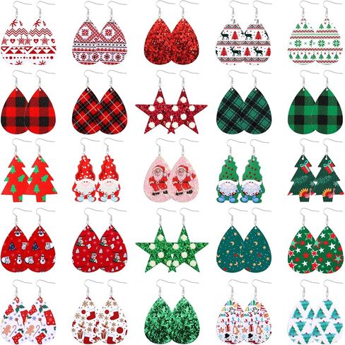Christmas Earrings for Women Bulk Christmas Xmas Faux Leather Earrings Pack Holiday Earrings Set for Girls Variety Party Decorations Supplies in Saudi Arabia