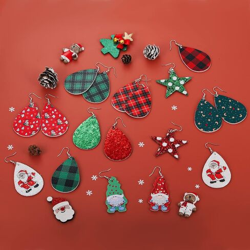 Christmas Earrings for Women Bulk Christmas Xmas Faux Leather Earrings Pack Holiday Earrings Set for Girls Variety Party Decorations Supplies in Saudi Arabia
