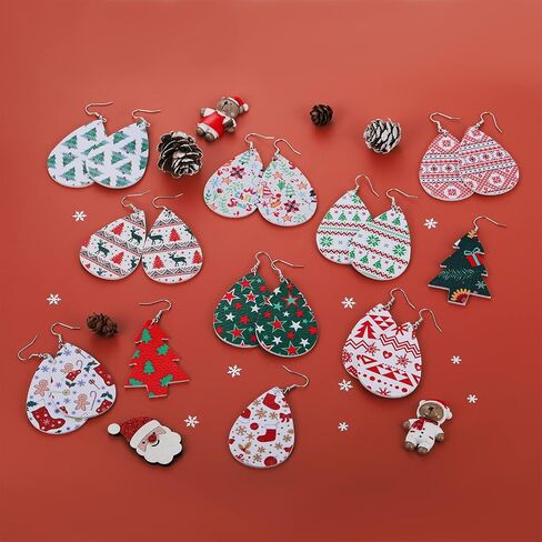 Christmas Earrings for Women Bulk Christmas Xmas Faux Leather Earrings Pack Holiday Earrings Set for Girls Variety Party Decorations Supplies in Saudi Arabia