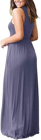 فساتين Ezbelle النسائية الطويلة بدون أكمام بظهر Racerback مع جيوب، فستان طويل فضفاض سادة in Kuwait