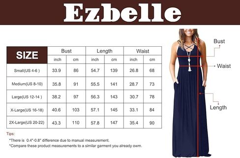 فساتين Ezbelle النسائية الطويلة بدون أكمام بظهر Racerback مع جيوب، فستان طويل فضفاض سادة in Kuwait