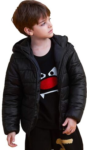 معاطف شتوية للأطفال، سترة منتفخة خفيفة الوزن وقابلة للتعبئة مع جيوب بغطاء للرأس للفتيات والأولاد ملابس خارجية (2-12 سنة) in Kuwait