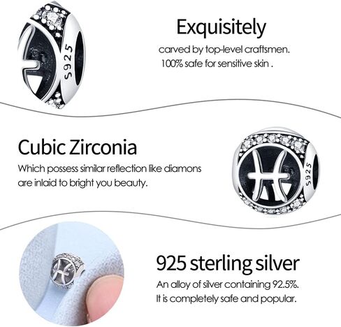 TINSLO Zodiac Sign Bead Birthday Charms 925 Sterling Silver Birthstone Charms Fits Women's Charm Bracelet & Necklace Bangle Gifts for Girls & Friends in Kuwait