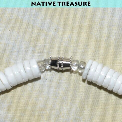 Native Treasure White Clam Heishe Puka Shell Necklace Blue Cat-Eye Black Coco Surfer Necklace Choker- 8mm (5/16") in Kuwait