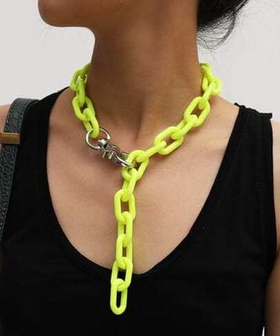 Exaggerated Fashion Acrylic Paperclip Chain Choker Necklace Punk Chunky Statement Personalized Vintage Oval Resin Collar Hip Hop Jewellry for Women Girls Gifts in Saudi Arabia