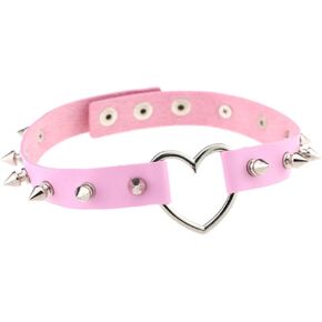 Multicolor Simulated Leather PU Black-tone/Silver-tone Heart Ring Rivet Spiked Necklace Neckband Choker in Kuwait