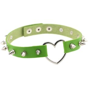 Multicolor Simulated Leather PU Black-tone/Silver-tone Heart Ring Rivet Spiked Necklace Neckband Choker in Kuwait