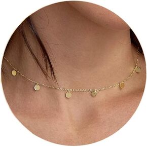 itianxi Dainty Beaded Choker Necklaces,14K Gold/Silver Plated Cute Tiny Delicate Coin/Satellite Chain Choker Necklaces for Women