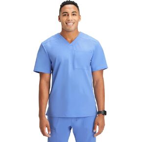 Fabletics Men's Helix 1-Pocket Scrub Top - MotionTech, Wrinkle-Resist, Chest Pocket, Anti-Shrink, Semi-Slim Fit, 3X, Ceil Blue