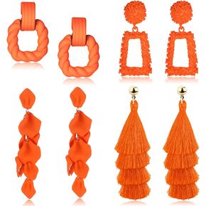 Fansilver Statement Earrings Drop Raffia Earrings Dangle Geometric Earrings Boho Long Tassel Earrings Hot Pink Earrings for Women Girls