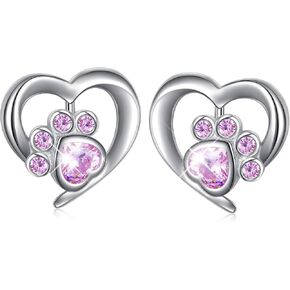 925 Sterling Silver Cute Heart CZ with Cat Puppy Paw Print Stud Earrings Gift for Women Teen Girls (Nickel Free) in Saudi Arabia