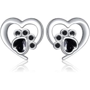 925 Sterling Silver Cute Heart CZ with Cat Puppy Paw Print Stud Earrings Gift for Women Teen Girls (Nickel Free)