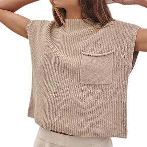 Women Knit Crop Top Sleeveless Solid Color Ribbed Vest Tank Cami Top Going Out Sweater Pullover Top Summer Outfits