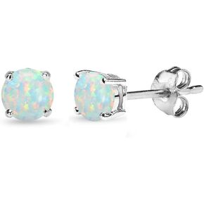 Opal Earrings for Women Sterling Silver Round-Cut Solitaire Synthetic Studs for Girls, Teens, Bridesmaids, Prom in Saudi Arabia