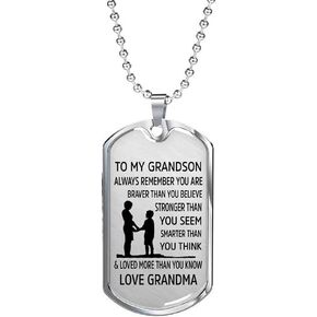 COMTRUDE To My Grandson Necklace, Always Remember You are Braver Pendant Necklace, Stainless Steel Dog Tag Inspirational Gifts in Kuwait