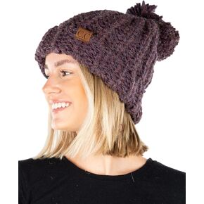 Funky Junque Womens Beanie Chunky Knit Slip Stitch Jumbo Yarn Feathered Pom Pom Hat in Kuwait