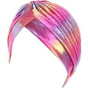CCCHO Glitter Laser Flower Turban Colourful Beanie Cap Stretchy Hair Wrap for Women