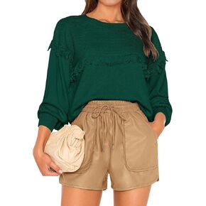 سترات خريف نسائية من Dowerme موضة 2023 بأكمام واسعة وفتحة رقبة دائرية بلوفر مكتنز فضفاض ومضلع ومتماسك بشرابة علوية in Kuwait