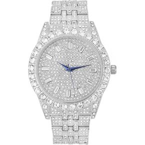 Iced Mens Single Watch or Watch w/Matching Rolly or Cuban Hip Hop Bracelet - Your Choice! - Big Rhinestones on Trim and Elegant Baguette Time Indicators on Dial - Master Bling Designer - ST10226B in Kuwait