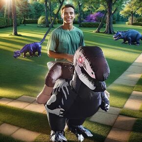 Halloween Inflatable Dinosaur Costume Skeleton Outfit Cosplay Ride On T Rex Air Blow Up Costume for Scary Indoor Outdoor Party Parks Zoo Club Festivals Funny Halloween Gifts for Men/Women/Adults in Kuwait