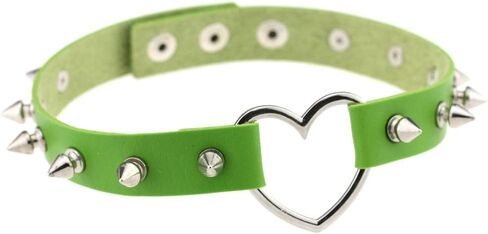Multicolor Simulated Leather PU Black-tone/Silver-tone Heart Ring Rivet Spiked Necklace Neckband Choker in Kuwait