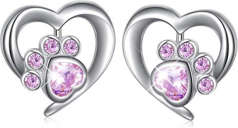 925 Sterling Silver Cute Heart CZ with Cat Puppy Paw Print Stud Earrings Gift for Women Teen Girls (Nickel Free) in Saudi Arabia