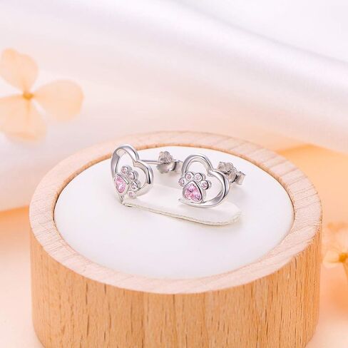 925 Sterling Silver Cute Heart CZ with Cat Puppy Paw Print Stud Earrings Gift for Women Teen Girls (Nickel Free) in Saudi Arabia