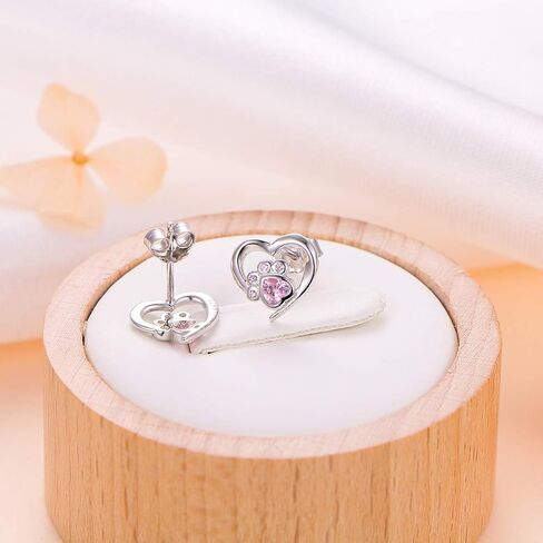 925 Sterling Silver Cute Heart CZ with Cat Puppy Paw Print Stud Earrings Gift for Women Teen Girls (Nickel Free) in Saudi Arabia