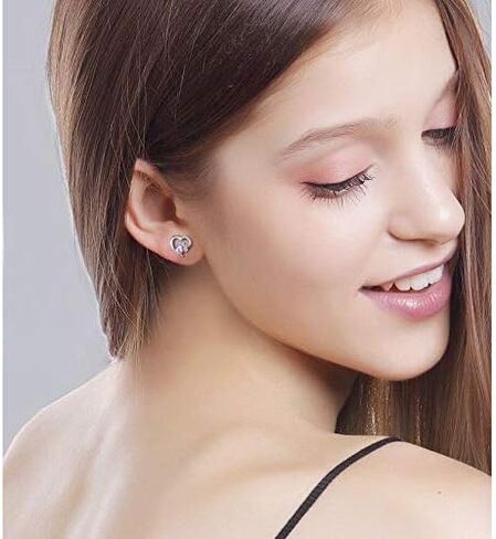925 Sterling Silver Cute Heart CZ with Cat Puppy Paw Print Stud Earrings Gift for Women Teen Girls (Nickel Free) in Saudi Arabia