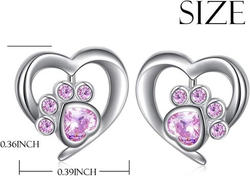 925 Sterling Silver Cute Heart CZ with Cat Puppy Paw Print Stud Earrings Gift for Women Teen Girls (Nickel Free) in Saudi Arabia