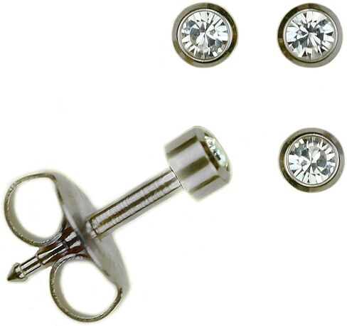 Set Of 2 Pairs Mini Surgical Stainless Steel April RD2.0mm Bezel Setting Stud Earrings in Saudi Arabia