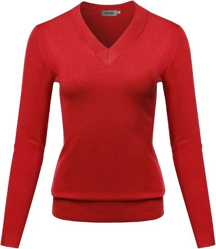 STARJJ Womens Slim Fit V-Neck Long Sleeve Soft Knit Pullover Sweater Top (S-XL) in Saudi Arabia