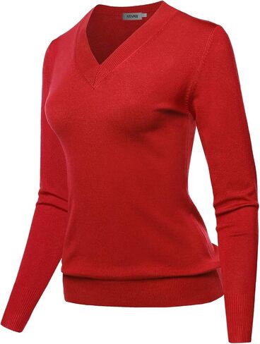STARJJ Womens Slim Fit V-Neck Long Sleeve Soft Knit Pullover Sweater Top (S-XL) in Saudi Arabia