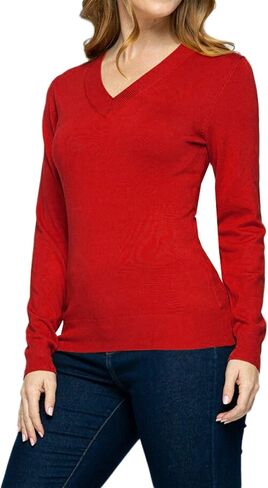 STARJJ Womens Slim Fit V-Neck Long Sleeve Soft Knit Pullover Sweater Top (S-XL) in Saudi Arabia