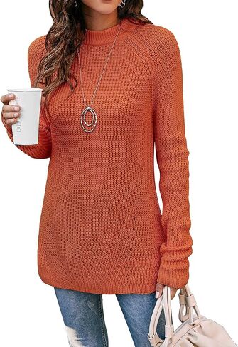 koitmy Women's Mock Neck Long Sleeve Raglan Pullover Sweater in Saudi Arabia