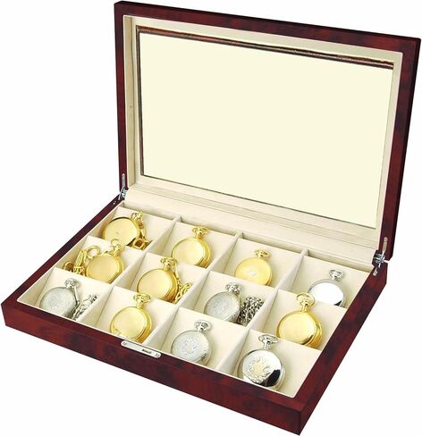 صندوق تخزين ساعة الجيب ديبلومات بيرل وود 12 مع جزء علوي شفاف in Kuwait