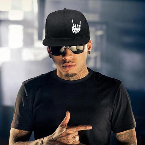قبعات Snapback للرجال قبعة جمجمة مسطحة بيل قبعة للأولاد المفاجئة على ظهره قبعة بيسبول هيكل عظمي يد سوداء in Kuwait