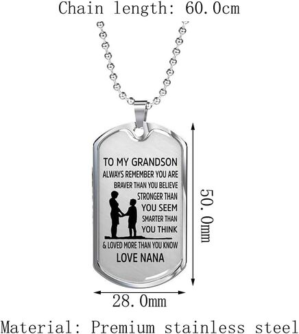 قلادة COMTRUDE To My Grandson، تذكر دائمًا أنك قلادة قلادة أكثر شجاعة، هدايا ملهمة تحمل علامة الكلب من الفولاذ المقاوم للصدأ in Kuwait