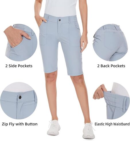 ام موتيبي شورت جولف للمشي لمسافات طويلة بطول الركبة سريع الجفاف بطول الركبة وجيوب عالية الخصر للنساء in Kuwait