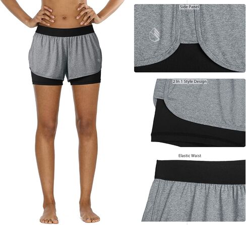 icyzone Running Yoga Shorts for Women - Activewear Workout Exercise Athletic Jogging Shorts 2-in-1 in Kuwait